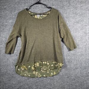 Soho Jeans Womens Large Olive Top Layered Floral Hem Zip Front‎